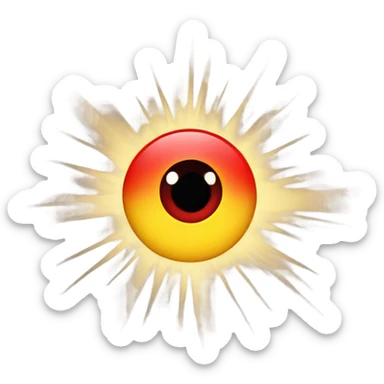 red eye that looks like a sun with golden rays sticker