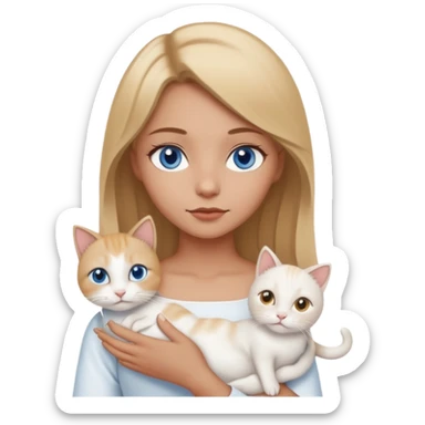 menina loira escura com olhos de cor mel com uma gata branca com olhos azuis sticker