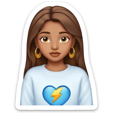 a teen indian girl with brown hair and golden highlights with long lashes and big lips wearing a white sweater and blue jean shorts sticker