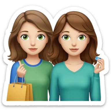 make me and my best friend togheter i have brown hair that falls on my shoulders and BROWN eyes and she has really long wavy brown hair with a little blonde and green/blue eyes we are shopping and i have BROWN eyes and i am taller than her sticker