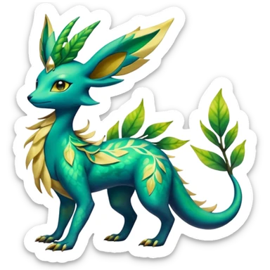 Shiny Iridescent Helioptile-Salandit-Leafeon-Fakémon-hybrid-creature (full body)  sticker