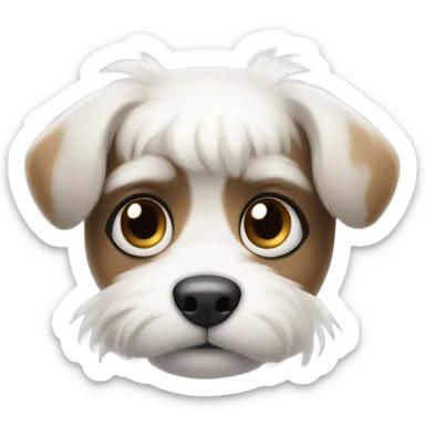 Slightly fluffy Small dog face with white muzzle, BLACK fur around eyes and floppy short ears, black nose, and a curious, sweet expression. sticker