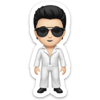 A boy with an Elvis Presley mask with sunglasses (with total black lenses)dressed as Elvis Presley (white dress) sticker