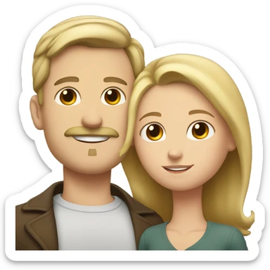 White man with blonde hair and mustache cuddling with white girl with short brown hair sticker