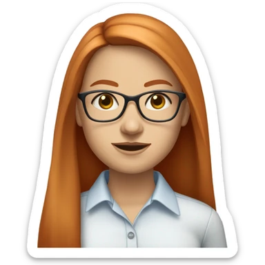 White-girl-with-long-straight-hair-red-head-eyes-blue-wearing-wire-rim-glasses-blouse-formal-white sticker