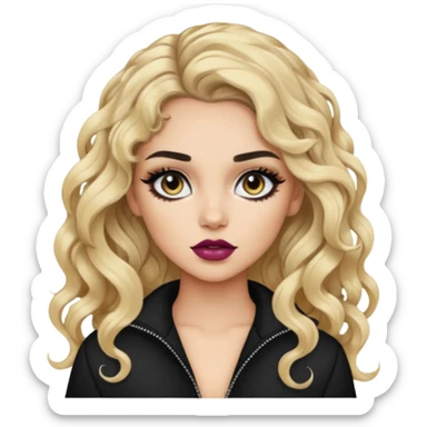 brunette split dye blonde, baddie, pretty makeup, black eyeliner, long and curly hair sticker