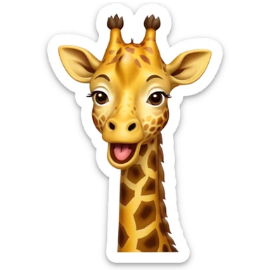 Cinematic Cute Yawning Giraffe Portrait Emoji, Head tilted slightly with a dramatic, wide-open yawn, showcasing a soft, patterned Fur of warm yellows and browns with a long, drooping neck and eyes barely open in drowsy contentment, Simplified yet irresistibly adorable features, highly detailed, glowing with a soft, cozy glow, high shine, relaxed yet expressive, stylized with a touch of savannah whimsy, bright and endearing, soft glowing outline, capturing the essence of a sleepy yet affectionate giraffe, so drowsy it feels like it could stretch right out of the screen and curl up for a nap! sticker