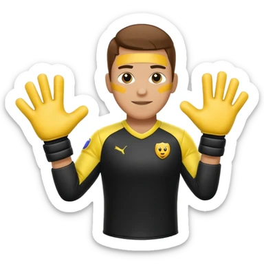 Football goalkeeper gloves with man goalkeeper and small emoji sticker