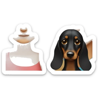 Blonde Girl and dark hair boy with long haired dachshund sticker