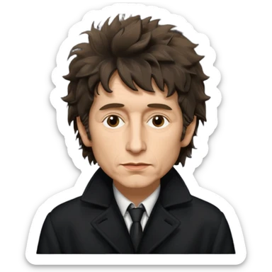 photo real Bob Dylan from 80's - black coat shaggy unshaven untidy sticker