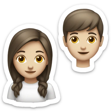 Brunette girl boy white sticker
