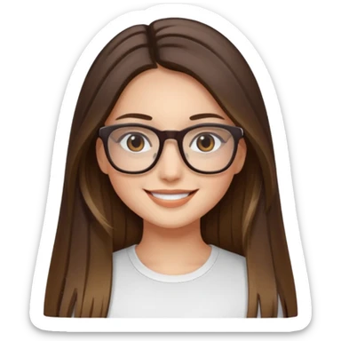 Chica blanca con cabello liso largo balayage ojos cafe obcuro con lentes cuadrados sticker