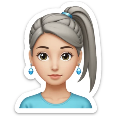 A cool woman with her hair tied in a ponytail, sparkling gray eyes, and smooth, fair skin; very beautiful. sticker