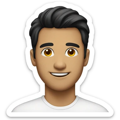 23 year old man. With black hair, smiling,  sticker