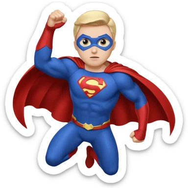flying superhero in a blue suit with a developing cape sticker
