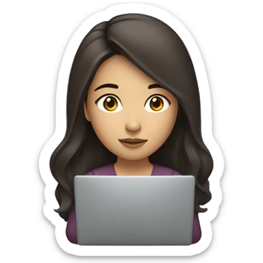 Beautiful brunette Asian long hair working on laptop sticker