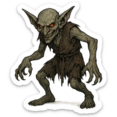 evil goblin, pointy ears, tattered clothes, sinister look sticker