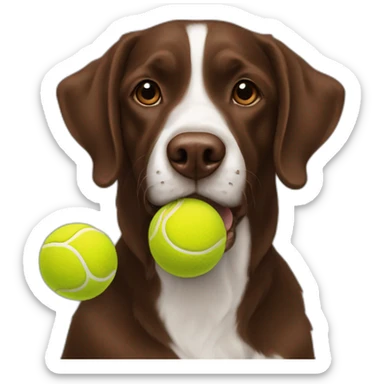 A chocolate colored doodle dog juggling three tennis balls sticker