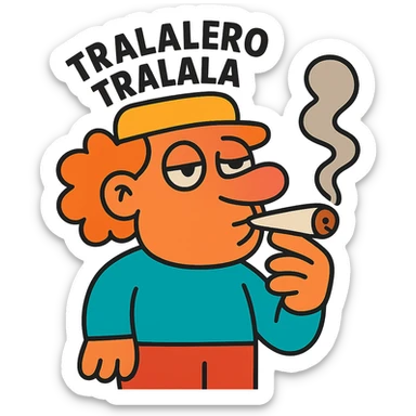 cartoonish character labeled 'tralalero tralala' smoking a joint sticker