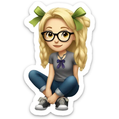 Blonde girl with glasses with a bow squatting sticker