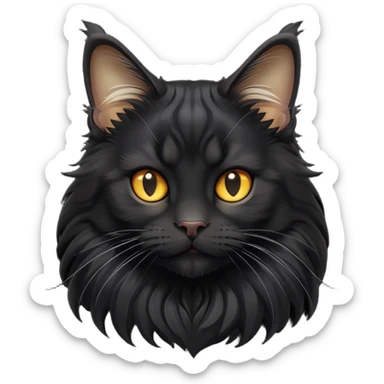 cinematic-cute black-maine-coon-cat-portrait-emoji,-head-tilted-playfully-and-inquisitively,-sleek--black-fur,-simplified-yet-adorable-features,-highly-detailed,-glowing-with-a-warm,-friendly-glow  sticker