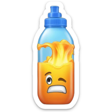 plastic bottle with blue cap, and detitle being SLAP in blue color with a yellowish cartoony fire on the background and the juice being orange sticker