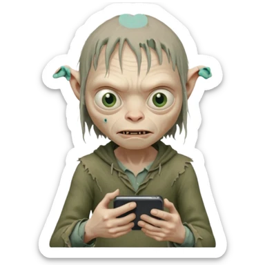 gollum typing a cellphone in a WhatsApp sticker
