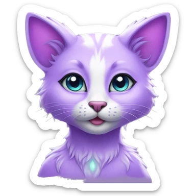 Kawaii bright lilac-colored fantasy ethereal anthro feline fursona animal creature sticker