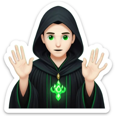A dark sorcerer in flowing black robes, conjuring eerie green flames sticker