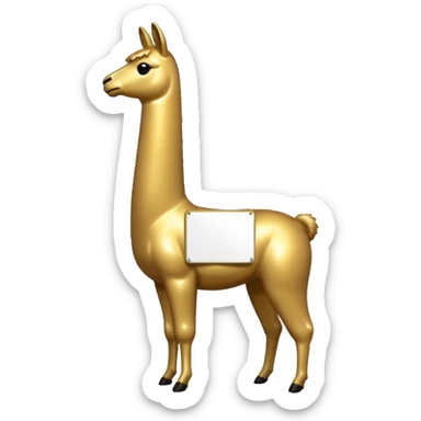 A small golden llama silhouette with a white sign on its side sticker