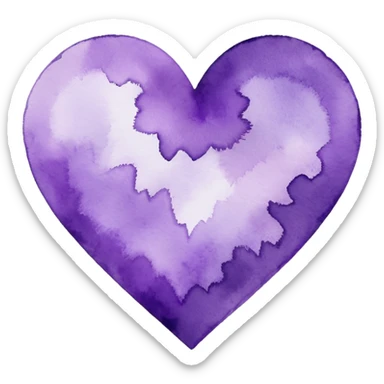 minimalist watercolor heart icon, monochromatic purple washes, soft bleeding edges, on textured white paper, serene and emotional, perfect for app icon, transparent background, flat lay --style raw --stylize 150 sticker