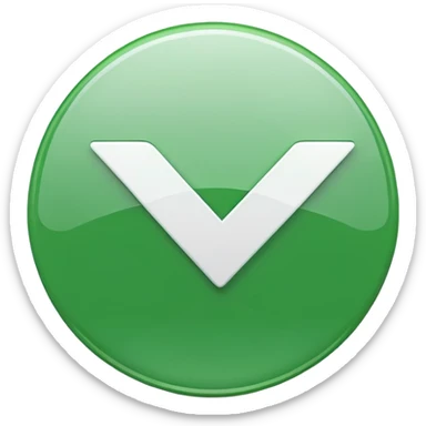Green circular checkmark icon, white check symbol in center, glossy 3D button style, smooth surface, soft shadow, minimal design, centered composition, high resolution sticker