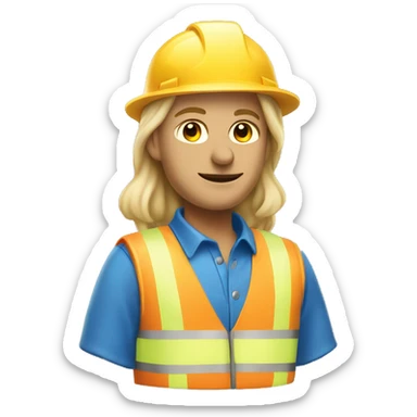 Blonde Malesdada construction worker with hat and blue work wear sticker