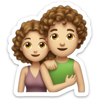 Couple, hugging, man with brown curly hair and blue eyes. chubby woman with long light brown curly hair and blue-green eyes. sticker
