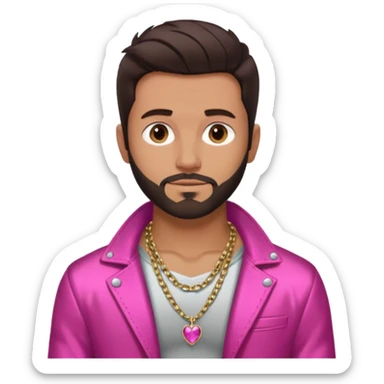 Frankie Zulferino with dark brown hair and short beard shirtless with necklace, dark pink metallic jacket sticker