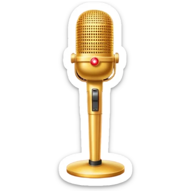 Create a glamorous and vibrant emoji that represents pop vocal performance. The emoji should feature a vintage stage microphone on a red carpet, with a spotlight shining on it. The stage should be empty but illuminated with concert lights, creating an atmosphere of excitement. Add elements like a festive firework display and a sparkling costume with rhinestones. Surround the scene with a ribbon made of musical notes to symbolize the connection to music. Use bright colors like gold, red, and silver, with a touch of sparkle to convey the glamour and energy of pop vocal performance. The background should be transparent. sticker