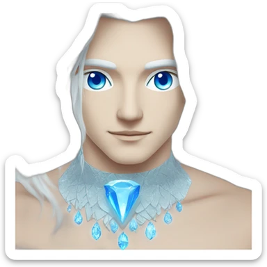 male nordic pleiadian with long white hair and blue eyes, crystal necklace sticker