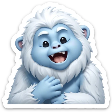 Cinematic Cute Yawning Yeti Portrait Emoji, with a charming, fluffy, snow-dusted figure in gentle whites and cool blues, head tilting back in a wide, endearing yawn with softly closed, peaceful eyes and a content little smile, simplified yet irresistibly adorable, highly detailed with a soft, frosty glow and outline capturing the serene slumber of a yeti! sticker