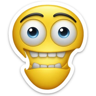 Two eyes just randomly floating in a pair of yellow teeth and a really big nose sticker