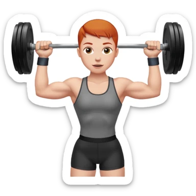 redhead person with buzzcut lifting weights sticker