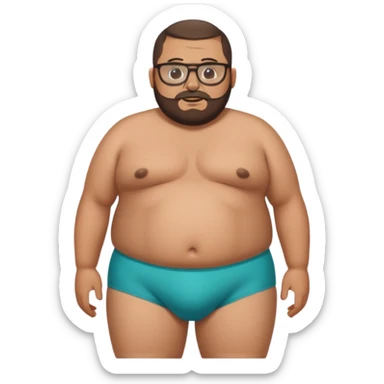 A morbidly obese, fat standing shirtless mexican guy in his boxers with a buzzcut, a beard, and glasses sticker