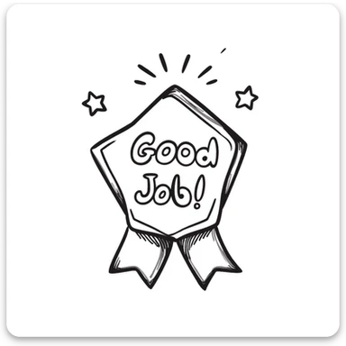 Award certificate with ribbon, "Good Job!" text, and shining stars in the corners sticker