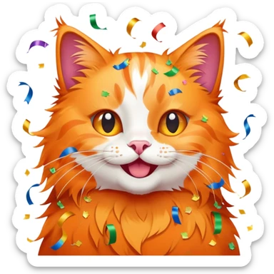 Cat with confetti and streamers celebrating sticker