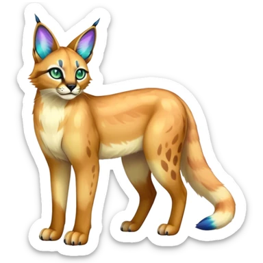 An iridescent transparent luminescent colorful fantasy-lynx-caracal-serval-fakemon-creature-hybrid sticker