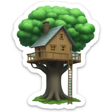 a treehouse with a rain storm  sticker