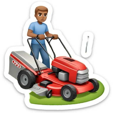 angry guy pushing lawn mower holding sign that says “cps took my kids” sticker