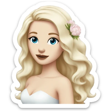 White bride with long light blonde hair and blue eyes with light pink peonies in hair white skin  sticker