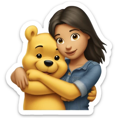 Winne the Pooh hugging pretty brunette girl wearing jeans sticker