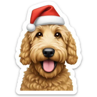 Golden doodle dog wearing a Christmas hat  sticker