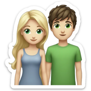 Girl with light blue eyes and blonde hair kiss a boy with dark brown hair and green eyes sticker